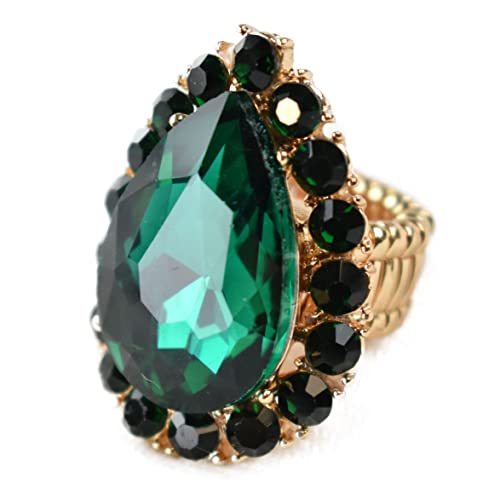 NYFASHION101 Radiant Teardrop Stone Adjustable Cocktail Statement Ring - color: Green/Gold-Tone