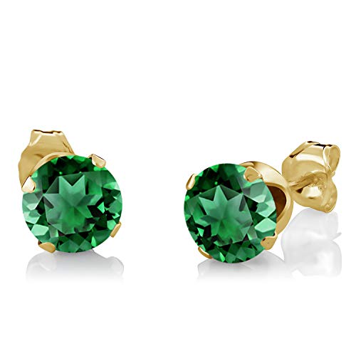 Gem Stone King 18K Yellow Gold Plated Silver Simulated Emerald and White Diamond Pendant Earrings Jewelry Set For Women | 2.36 Cttw | With 18 Inch Chain | Fine Jewelry Gifts for Women Mom Wife Her