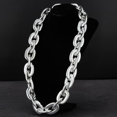 Passed colorfast test 39-inch Large Plastic Chain Necklace with Gift Box | 2/4 Pack with Gift Box,Gold Plastic Chain,Hip Hop Rapper Style, Fade Resistant,Detachable,for Parties, Awards,Prizes, Unisex - color: Silver-4pcs