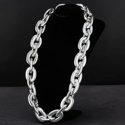 Passed colorfast test 39-inch Large Plastic Chain Necklace with Gift Box | 2/4 Pack with Gift Box,Gold Plastic Chain,Hip Hop Rapper Style, Fade Resistant,Detachable,for Parties, Awards,Prizes, Unisex - color: Silver-4pcs