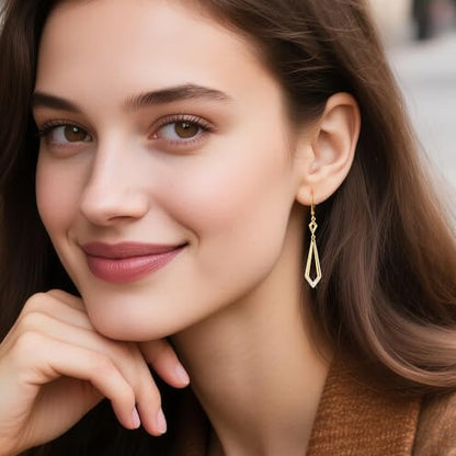 ALEXCRAFT 14K Goldplate Silver Long Rhombus Dangle Drop Earrings for Women | Trendy Hypoallergenic Lightweight Simple Daily Elegant Geometric Leverback Earrings Long Dangling Drop Earrings Boho Jewelry - color: Rhombus_Gold