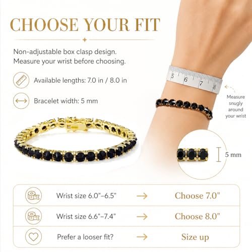TOPGRILLZ Tennis Bracelets for Women Men, 1 Row 5 mm Cubic Zirconia Bracelet, Iced out Reverse-Set Stone, Box Clasp Anniversary Fashion Jewelry 7-8 Inches - color: Gold Black
