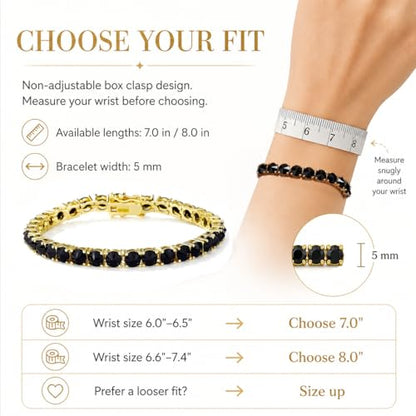 TOPGRILLZ Tennis Bracelets for Women Men, 1 Row 5 mm Cubic Zirconia Bracelet, Iced out Reverse-Set Stone, Box Clasp Anniversary Fashion Jewelry 7-8 Inches - color: Gold Black