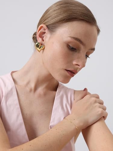 FRUMOS 18K Gold Plated Chunky Hoop Earrings for Women Fashion Thick Gold Hoops Set Jewelry for Birthday Christmas Gifts - color: Better Together Heart