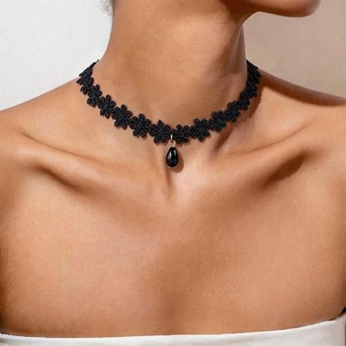 Black Necklaces for Women,Adjustable Layered Collar,Goth Jewelry - color: Flower