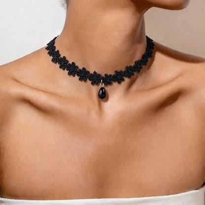 Black Necklaces for Women,Adjustable Layered Collar,Goth Jewelry - color: Flower