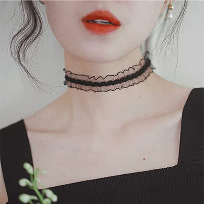 Nova&Aria Chokers Set For Women Heart Choker Necklaces Flower Pendant Velvet Cute Pink Turquoise Blue White Black Choker Necklace Christmas Colorful Lace Chokers - color: Black&Pink-A