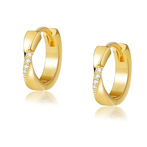 Me&Hz Gold Huggie Earrings Small Huggie Hoop Earrings for Women 14K Gold Plated Hypoallergenic Cubic Zirconia Huggies Mini Silver Hoop Earring for Women - color: Twist - CZ, Gold