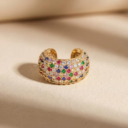 Gold Ear Cuff for Women Non Piercing | Cuff Earrings, 14K Gold Plated, Colorful Cubic Zirconia Pave, Pearl, Clover, Cartilage Earrings Trendy Jewelry, Single - color: Multi-color A