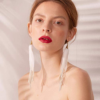 Bohemian Feather Dangle Earrings for Women with Shell Beads Long Tassel Design Drop Earrings - style: Style-Beige