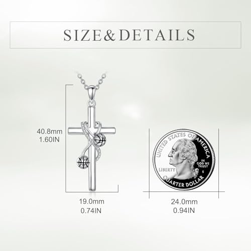 POPLYKE Cross Necklace for Women 925 Sterling Silver Cross Pendant Necklace Animal Jewelry Christmas Gifts for Women Mother Grandma - style: basketball