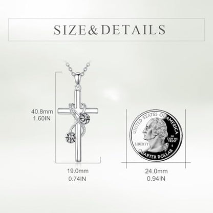 POPLYKE Cross Necklace for Women 925 Sterling Silver Cross Pendant Necklace Animal Jewelry Christmas Gifts for Women Mother Grandma - style: basketball