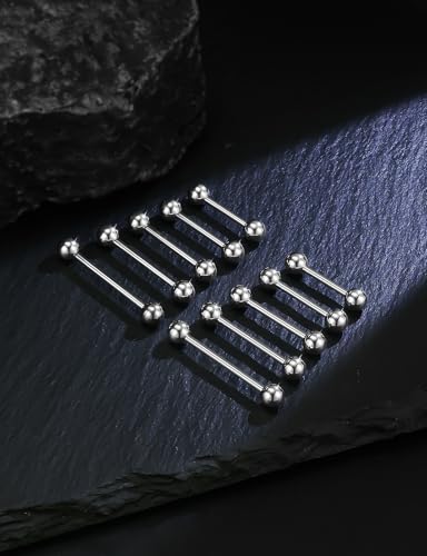14G 16G Mix Size Tongue Rings Piercing Jewelry Stainless Surgical Steel Straight Barbell Nipple Tongue Ring Piercing Jewelry For Women Men 12MM 14MM 16MM 19MM 22MM Silver Black Gold - color: Silver, size: 16 Gauge-12MM/14MM/16MM/19MM/22MM