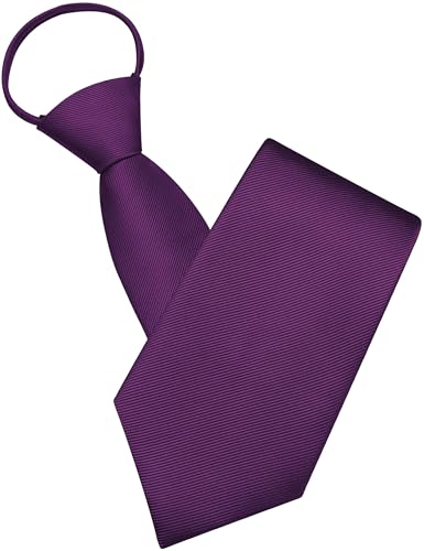 GUSLESON 3.15"（8cm） Mens Pre-tied Adjustable Zipper Tie Solid Necktie for Business and Wedding - color: Dark Purple