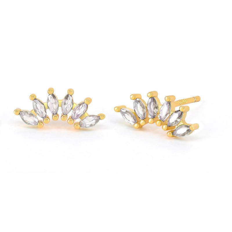 Curved CZ Crawler Ear Climber Cartilage Earrings Helix Conch Tragus Piercing Silver Stud Gold Colorful Cubic Zirconia Jewelry - color: Gold Clear CZ
