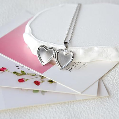 Heart Locket Necklace That Holds Pictures Pressed Flower Photo Locket Pendant Necklace for Girl Women Gift for Her - style: forget me not-silver