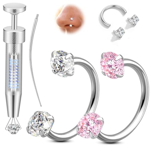 18G 20G Horseshoe Nose Rings Studs,Surgical Steel Nose Ring Pink Cubic Zirconia Nose Piercing,Internally Threaded Nose Rings For Women,Pink and Silver Zirconia - color: 18G-Silver-Round
