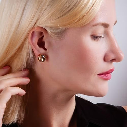 Large Square Stud Earrings for Women - Big Sparkly Rhinestone Studs | Plated in Gold Tone or Silver Tone, Hypoallergenic and Safe for Sensitive Ears - color: Simulated Topaz