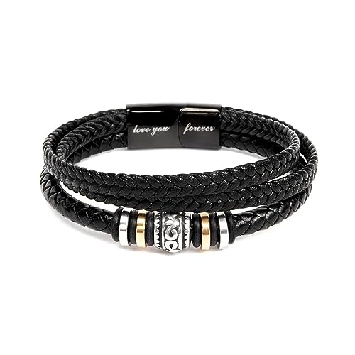 To Our Grandson Bracelet from Grandpa and Grandma - Love You Forever Engraved Leather Wristband with Inspirational Message Card - Sentimental Birthday Graduation Gift for Men, Teen - color: Version-12