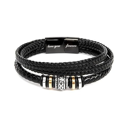 To Our Grandson Bracelet from Grandpa and Grandma - Love You Forever Engraved Leather Wristband with Inspirational Message Card - Sentimental Birthday Graduation Gift for Men, Teen - color: Version-12
