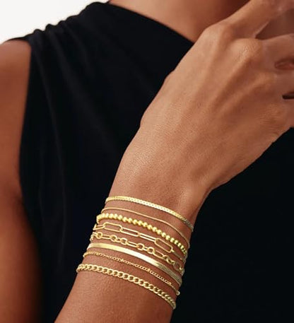 Gold Bracelets Set for Women Trendy, 14K Real Gold Plated Jewelry for Women Dainty Chain Bracelet Stack, Non Tarnish Gold Stackable Bracelets Pack Fashion Accessories Gifts - color: Style1-gold