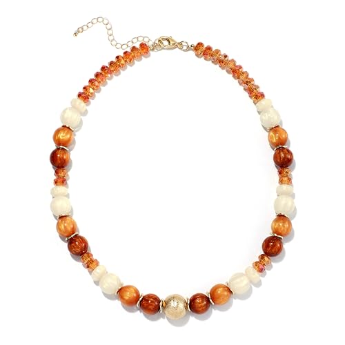 RISHEGAE Chunky Beaded Necklace for Women Boho Resin Beaded Choker Necklace Adjustable Surfer Beach Strand Necklaces Gold Handmade Acrylic Beads Jewelry Gift for Women - color: Style 2brown