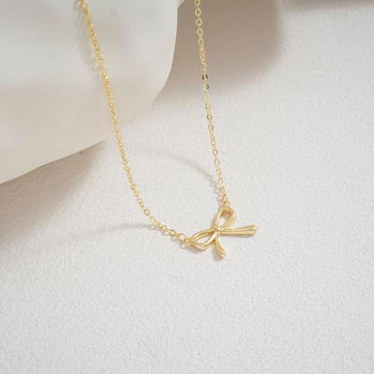 Thaivor Necklace for Women Dainty Bow Necklace 14K Gold Plated Cute Choker Small Pendant Charm Necklaces Teen Gift Trendy Stuff Personalized Jewelry Gifts - color: Gold-Cable-6