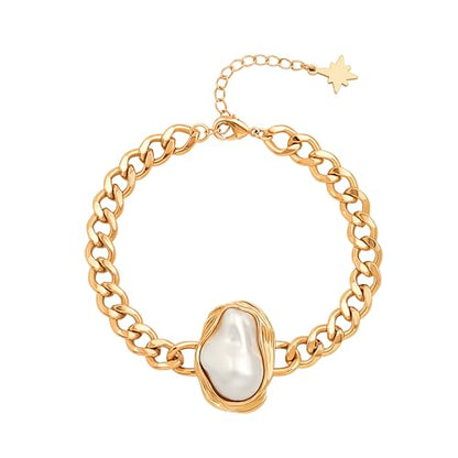 SOFYBJA 18k Gold Plated Personalized Chunky Cuban Oval Link Chain Bracelets for Men Toggle Rope Bracelet Jewelry for Women - style: Pearl Cuban Chain Link Bracelet
