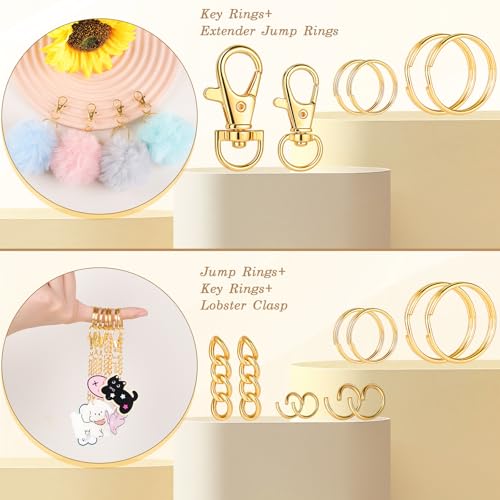BESARME 1130PCS Keychain Making Kit Jump Rings for Jewelry DIY Key Chain Supplies with Keyrings Bulk, Metal Lobster Claw Clasp, Swivel Snap Hook, Extender Chain for Crafts Accessories（Gold） - color: Gold