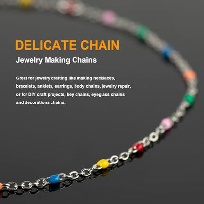 KYUNHOO 5 Meters Colorful Beaded Stainless Steel Jewelry Making Chains Bulk | Silver Necklace Chains Bulk on Spool Thin Cable Chain Link with Jewelry Making Supplies for Bracelet Choker Crafting - color: Steel-Color2-2mm
