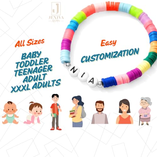 Customized Name Bracelet for Couples, Family, Friends, Personalized Bracelet with Names, Crystal Beads and elastic stretch - style: Heishi