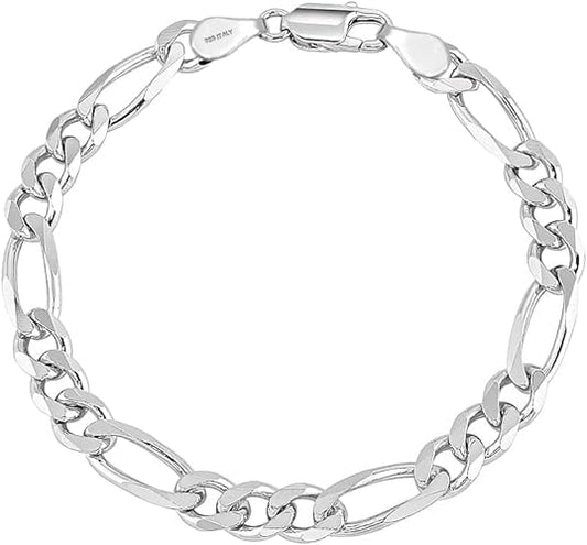 LeCalla Solid 925 Sterling Silver Figaro Link Chain Bracelet | Italian Diamond-Cut Figaro Chain Bracelet for Women Men (7, 7.5, 8, 8.5, 9 Inches) - color: 4 MM, size: Length 7.5 IN (Women Medium & Men Small)