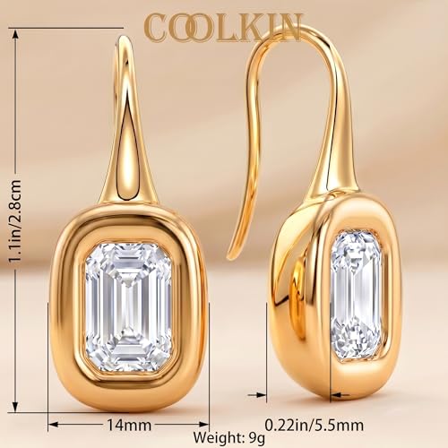 14K Gold & Silver Plated Trendy Bezel Set Cubic Zirconia Drop Earrings Minimalist Teardrop Hook Earrings for Women Diamond Crystal Charm Statement Teardrop Earrings Jewelry Gifts - color: Gold-Rectangular zircon