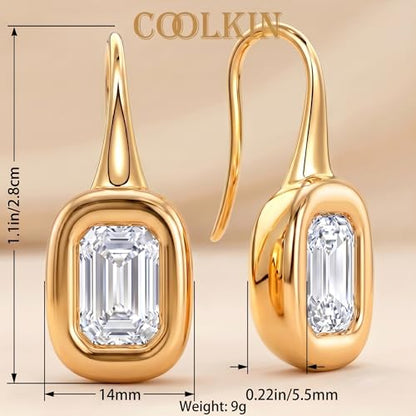 14K Gold & Silver Plated Trendy Bezel Set Cubic Zirconia Drop Earrings Minimalist Teardrop Hook Earrings for Women Diamond Crystal Charm Statement Teardrop Earrings Jewelry Gifts - color: Gold-Rectangular zircon