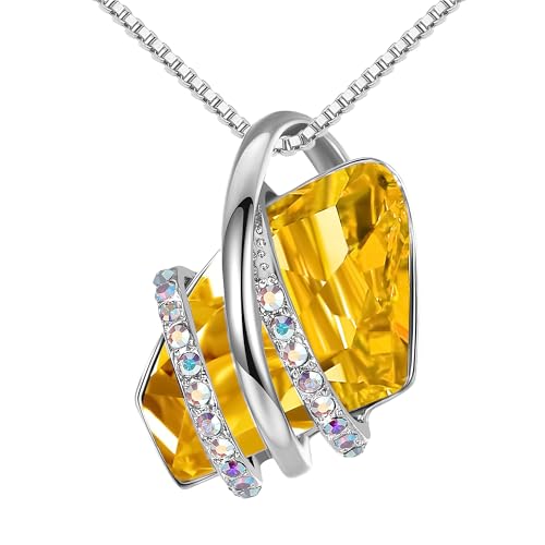 Leafael Wish Stone Pendant Necklace with Birthstone Crystal, 18K Rose Gold Plated/Silvertone, 18" + 2" - color: 211-November-Citrine Yellow-Silvertone