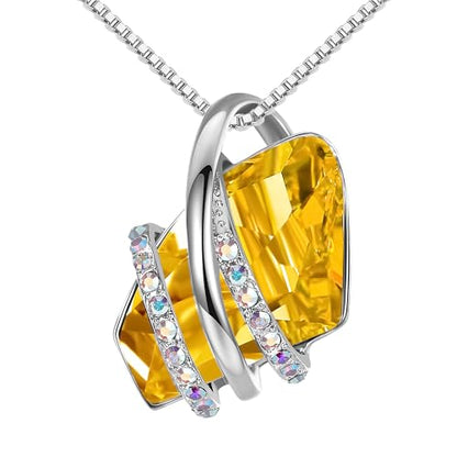 Leafael Wish Stone Pendant Necklace with Birthstone Crystal, 18K Rose Gold Plated/Silvertone, 18" + 2" - color: 211-November-Citrine Yellow-Silvertone