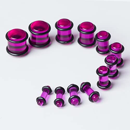 50 Pcs Ear Gauges Stretching Kit 14G-00G | Acrylic Tapers and Plugs Silicone Tunnels, Gauge Expanders Stretching Kit, Piercing Earring Jewelry for Men and Women - color: Purple