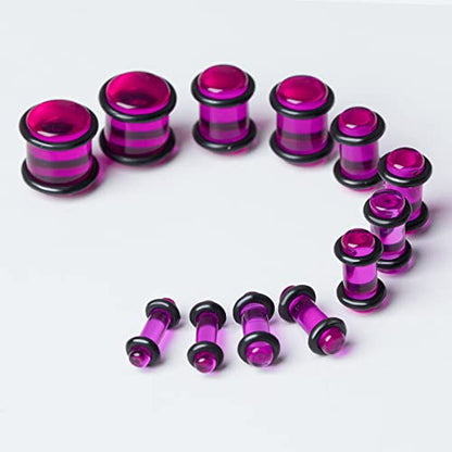 50 Pcs Ear Gauges Stretching Kit 14G-00G | Acrylic Tapers and Plugs Silicone Tunnels, Gauge Expanders Stretching Kit, Piercing Earring Jewelry for Men and Women - color: Purple