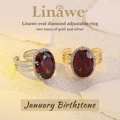 Linawe Costume Jewelry Adjustable Cocktail Ring for Women | Copper, Rhinestone, Cubic Zirconia, Oval, Fake Diamond, Crystal, Stone, Birthstone, Gemstone, Big, Chunky, Statement - color: Yellow Burgundy