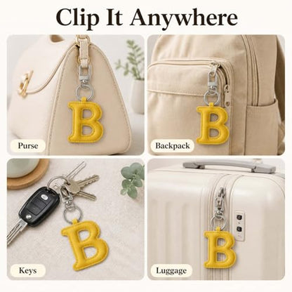 Initial Letter Keychain,Stainless Steel,Colorful Faux Leather Keyring for Backpack,Purse,Car Keys,Gift for Men Women - color: B