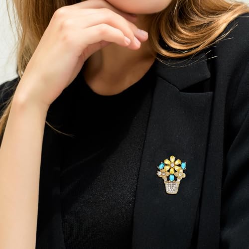 Rhinestone Flower Brooch Cute Floral Crystal Pearl Brooches and Pins for Women Gold brooch Fashion Jewelry for Women Men Gift - color: Crystal flower basket