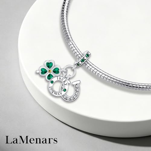 LaMenars 925 Sterling Silver Charms for Pandora Bracelets & Necklaces | Bead Charms Birthday Holiday Jewelry Gifts For Women - color: 4 Clover Leaf Lucky Dangle