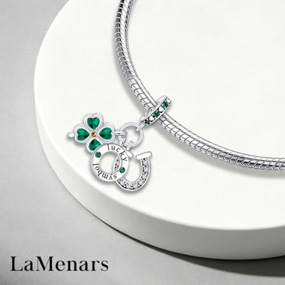 LaMenars 925 Sterling Silver Charms for Pandora Bracelets & Necklaces | Bead Charms Birthday Holiday Jewelry Gifts For Women - color: 4 Clover Leaf Lucky Dangle