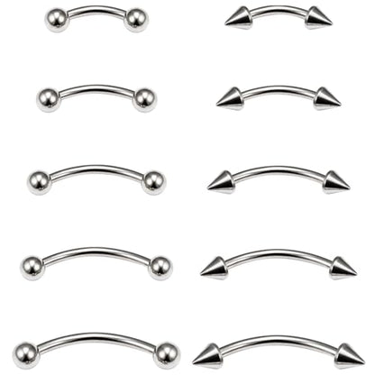 20G Eyebrow Piercing Jewelry Surgical Steel Vertical Labret Lip Jewelry Curved Barbell Tiny Eyebrow Rings Ear Rook Navel Small Belly Button Ring for Women Men 6mm/8mm/10mm/12mm/14mm - color: silvertone,ball+spike