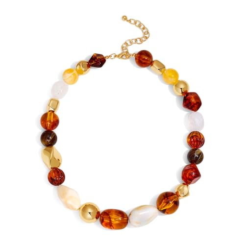 Chunky Beads Necklace for Women Trendy Gold Puffy Heart Choker Necklace Colorful Resin Beaded Heart Pendant Necklaces Statement Jewelry - color: Irregular Bead-Brown