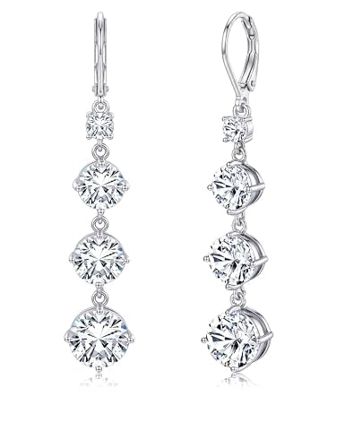 PATISORNA 925 Sterling Silver Dangle Earrings for Women Trendy Hypoallergenic White Gold Plated Leverback Drop Earrings Long Lightweight Statement Earring for Wedding Brides - color: Round