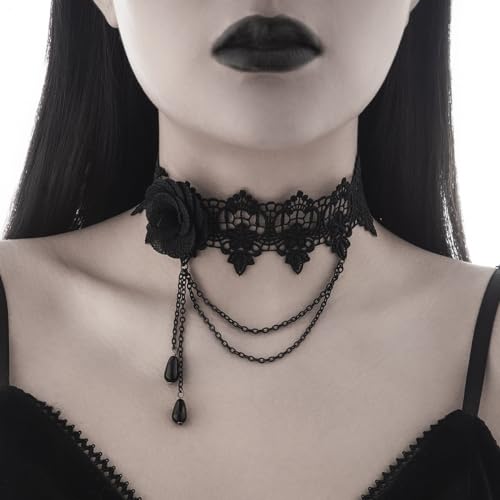 Todenb Gothic Choker Witch Necklace for Women Lace Vampire Collar Necklace Y2K Goth Black Zirconia Pendant Necklaces Halloween Dark Bridal Vampire Witch Party Jewelry Accessories - style: Style-G