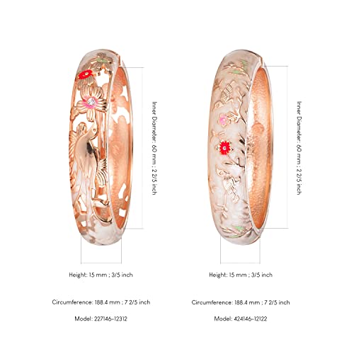 UJOY Cloisonne Indian Bangle Colored Crystal Plated Hinge Cuff Bracelet Hollowed Bird Enamel Jewelry Gift 55C49 - color: 2 Pcs/set-Bird-Cream White