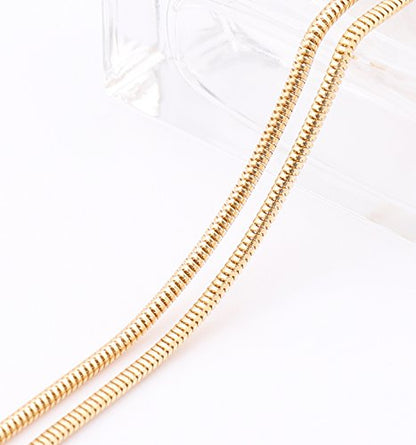 NVENF Long Sweater Chain Double Circle Pendant Necklace Bold Snake Chain Women Statement Necklace - color: B Gold-tone