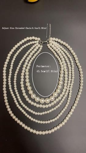 Multilayer Strand Chain Faux Pearls Flapper Beads Cluster Long Choker Necklace - color: White